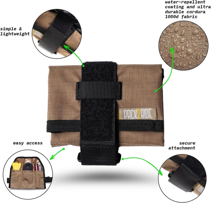 PACK2RIDE Blossom Bike Saddle Roll Bag - Bike Tool Kit Holder - Water Resistant & Durable Cordura Fabric - Under Seat cycling accessories - mountain bike accessories - ebike saddle bags (Brown) - Image 2